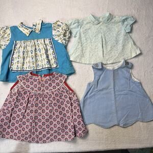 Vtg Lot 4 Baby Girl Dress Lot Size 12-24 Mos 60s Ruffles Lace Handmade Blue